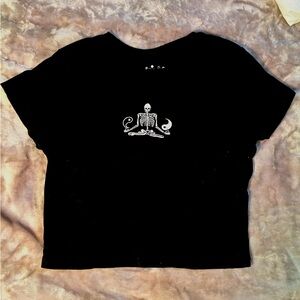 Black Graphic Tee with Skeleton Design
